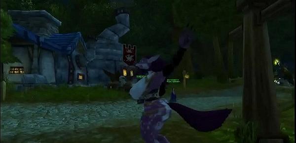  sperm coverd worgen trys to dance  in woods but draws a croud